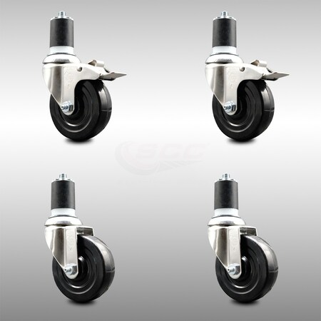 Service Caster 4 Inch 316SS Soft Rubber Swivel 1-3/4 Inch Stem Caster Lock Brake SCC, 2PK SCC-SS316TTLEX20S414-SRS-2-S-2-134